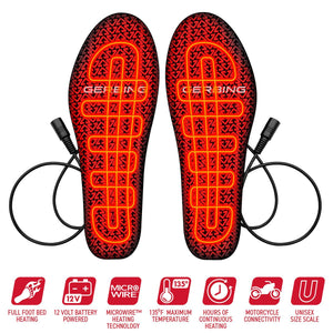 Gerbing heated insoles with 12 volt power cables and feature icons