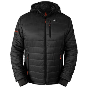 ActionHeat black hooded puffer jacket with front zipper and chest pocket