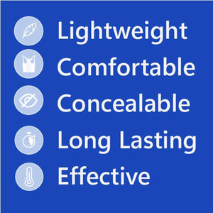 ThermApparel product features list including lightweight comfortable concealable long lasting and effective
