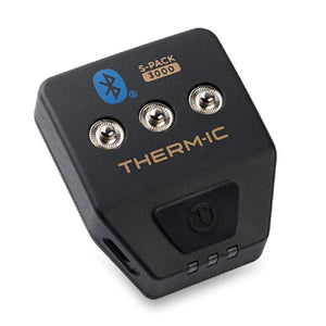 Therm-ic S-Pack 3000 Bluetooth battery pack with three metal snap connectors and power button