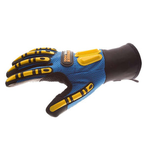 Impacto blue and yellow protective work glove with finger padding