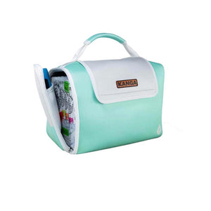 Kanga Coolers mint green and white insulated beverage bag with side opening
