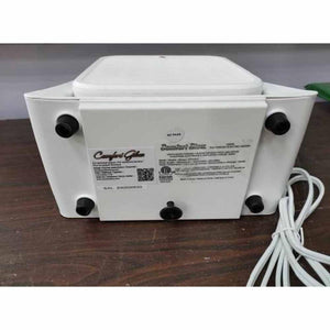 Back view of World Marketing Comfort Glow electric heater showing product label and power cord