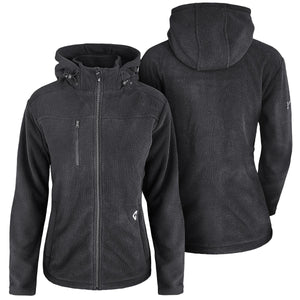 Gerbing black fleece hooded jacket shown from front and back views
