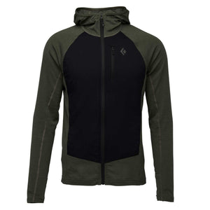 Black Diamond olive green and black hooded zip up jacket with chest pocket