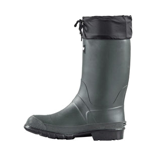 Baffin dark green rubber boot with black drawstring cuff