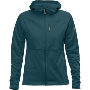 FjallRaven dark teal hooded zip up fleece jacket with chest pocket