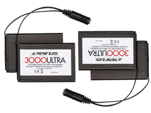 Two Seirus 3000 Ultra 7.4V lithium ion batteries with attached power cables