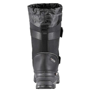 Back view of a black Baffin winter boot with adjustable straps and a drawstring collar