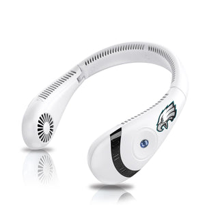 AlphaCool white wearable neck fan with Philadelphia Eagles logo