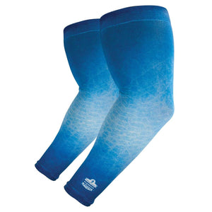Ergodyne blue compression arm sleeves with a white hexagonal pattern