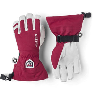 Hestra red and white leather ski gloves with adjustable wrist straps