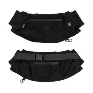 Reciens black heated hand warmer muff with adjustable waist strap and zippered pocket
