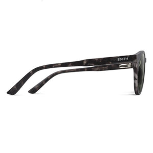 Side profile of Smith Optics grey tortoise shell sunglasses