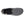 Top view of a grey knit slip on slipper with black trim and patterned pull tab
