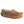 Acorn brown suede moccasin slipper with shearling lining and green stitched detail