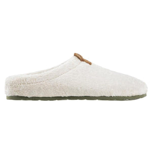 Acorn cream plush mule slipper with green sole