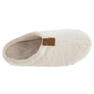 Acorn cream faux fur slipper with brown suede tab detail