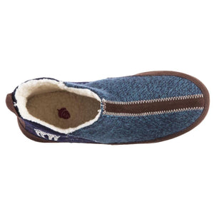 Acorn blue wool slipper with cream fleece lining and brown trim