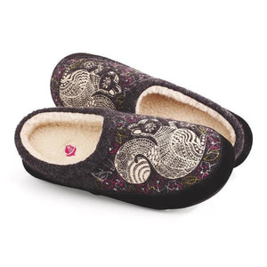 Acorn grey felt slippers with cream fleece lining and squirrel embroidery