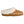 Acorn tan suede slipper with white faux fur trim and embroidered pattern