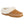 Acorn tan suede slipper with white faux fur lining and embroidered trim
