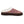 Acorn slipper with a multi-colored knit upper and brown suede trim