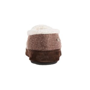 Rear view of brown Acorn slipper with white fleece lining