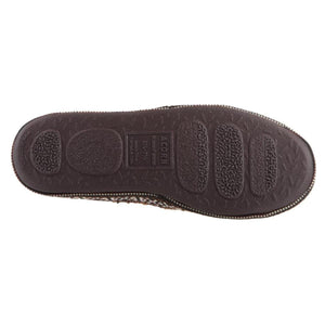 Brown Acorn slipper outsole with textured tread and size information