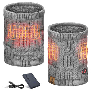 ActionHeat grey cable knit heated neck gaiter with battery pack and charging cable