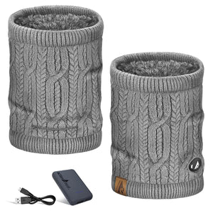 ActionHeat grey cable knit neck gaiter with fleece lining power bank and charging cable