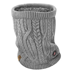 ActionHeat grey cable knit neck gaiter with fleece lining and power button