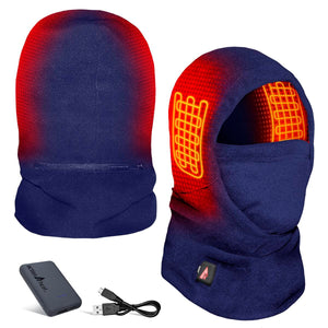 ActionHeat blue fleece balaclava with highlighted heating zones battery pack and charging cable