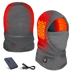 ActionHeat grey heated balaclava with battery pack and charging cable