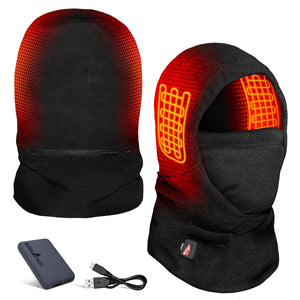 ActionHeat black heated balaclava with internal heating elements shown and portable battery pack