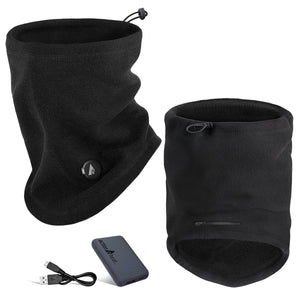 ActionHeat black fleece neck gaiter with power bank and USB charging cable
