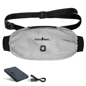 ActionHeat grey heated hand warmer pouch with adjustable strap power bank and charging cable