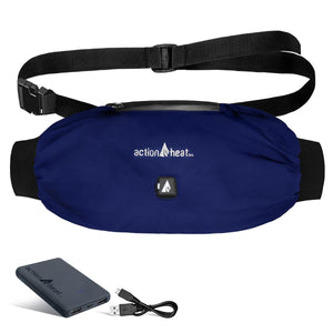 ActionHeat blue heated hand warmer muff with battery pack and charging cable