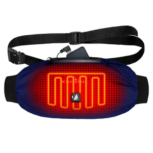 ActionHeat blue waist pack with visible internal heating elements and battery pack