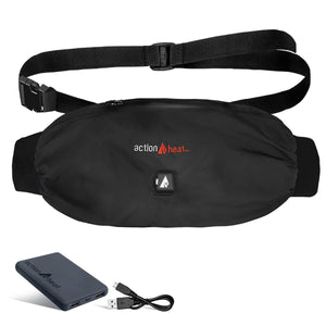 ActionHeat black heated waist pack with power bank and USB charging cable