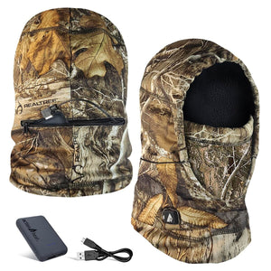 Realtree camo ActionHeat heated balaclava with battery pack and charging cable