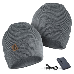 ActionHeat grey knit beanie with battery pack and charging cable