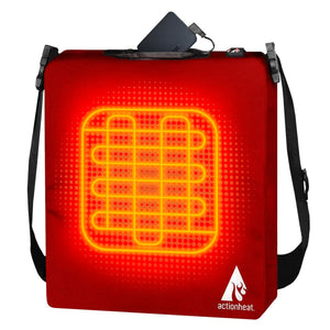 ActionHeat red heated seat cushion with battery pack and shoulder strap