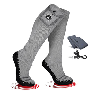 ActionHeat grey heated socks with battery pack and charging cable