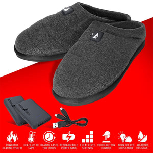 ActionHeat grey slippers with rechargeable power bank and charging cable