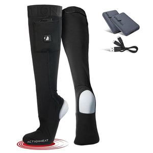 ActionHeat black heated stirrup socks with battery packs and charging cable