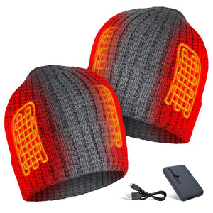 ActionHeat grey knit beanie with glowing orange heating elements and portable battery pack