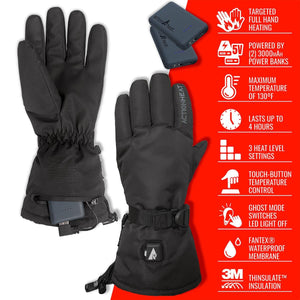ActionHeat black heated gloves with power banks and feature list