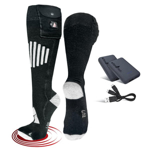 ActionHeat black heated socks with battery packs and charging cables