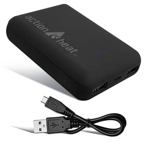 ActionHeat black portable power bank with USB charging cable